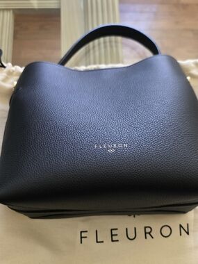 Fleuron Black Pebbled Leather Shoulder Bag